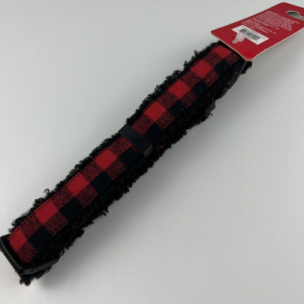 Merry & Bright Adjustable Holiday Themed Dog Collar. Red & Black Plaid Size M - Picture 3 of 4
